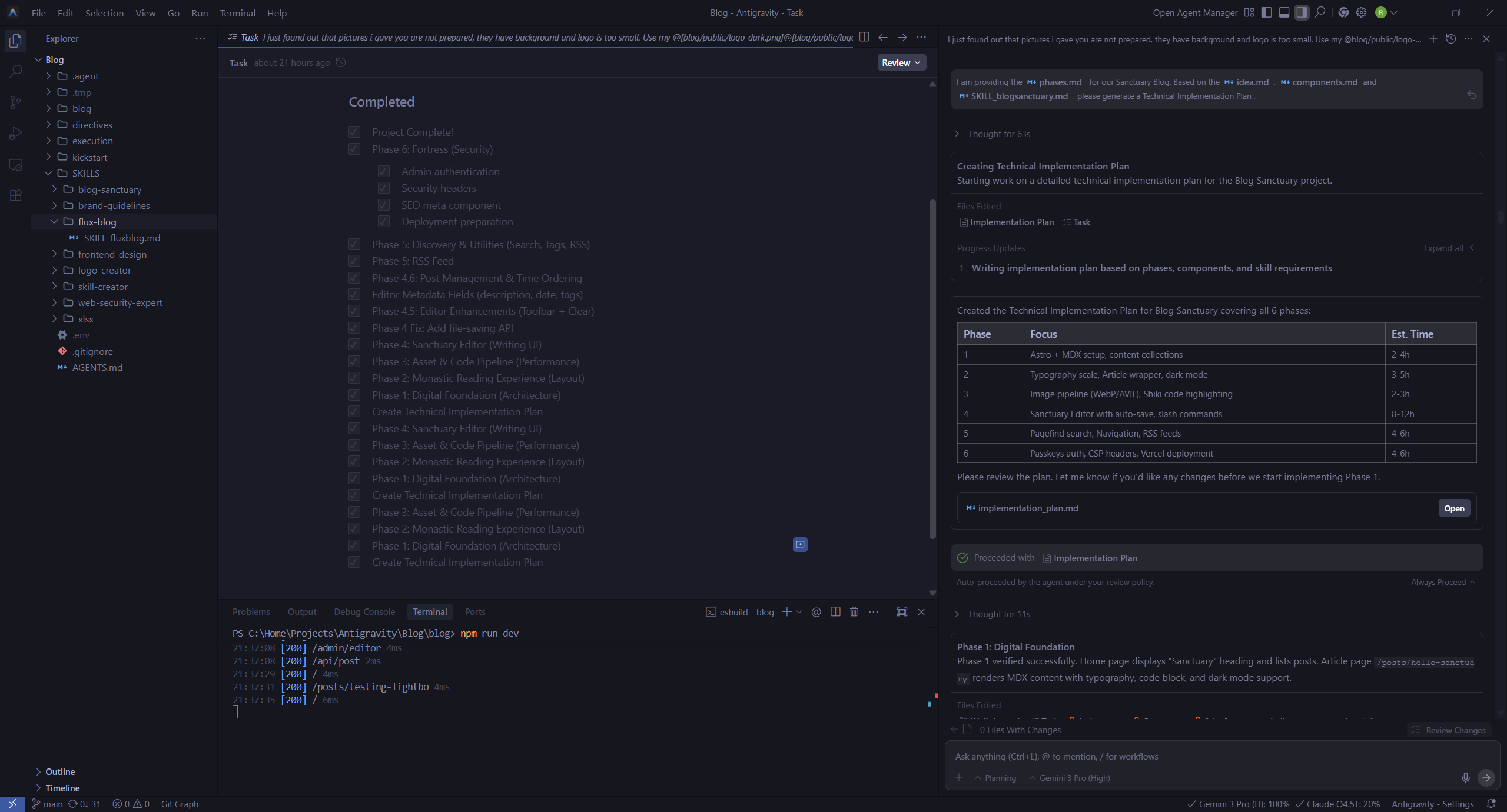 Antigravity implementation tasks